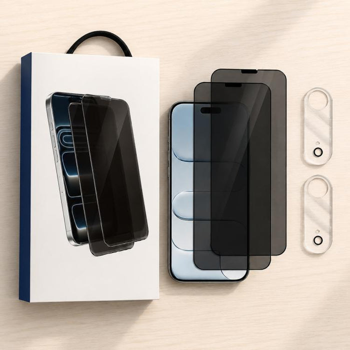 XDcase 2 pares de protectores de pantalla de vidrio templado anti-mirada + protector de lente transparente, For iPhone 17 Pro Max, For iPhone 17 Pro, For iPhone 17, For iPhone Air