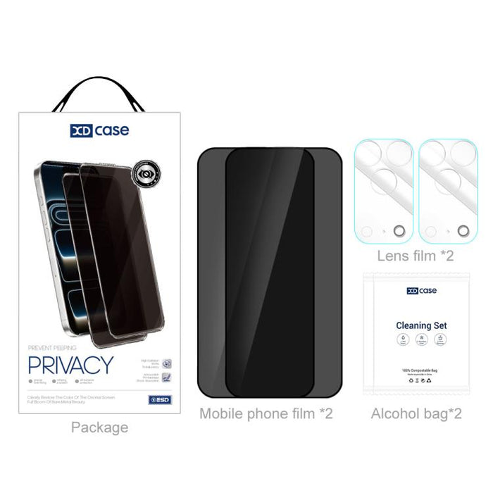 XDcase 2 pares de protectores de pantalla de vidrio templado anti-mirada + protector de lente transparente, For iPhone 17 Pro Max, For iPhone 17 Pro, For iPhone 17, For iPhone Air