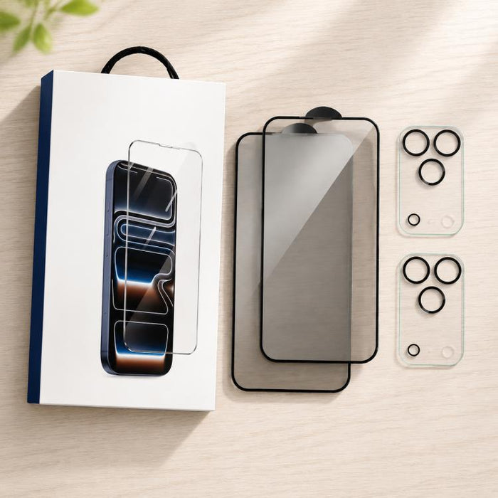 XDcase 2 pares de protectores de pantalla de vidrio templado HD + protector de lente serigrafiado, For iPhone 17 Pro Max, For iPhone 17 Pro, For iPhone 17, For iPhone Air