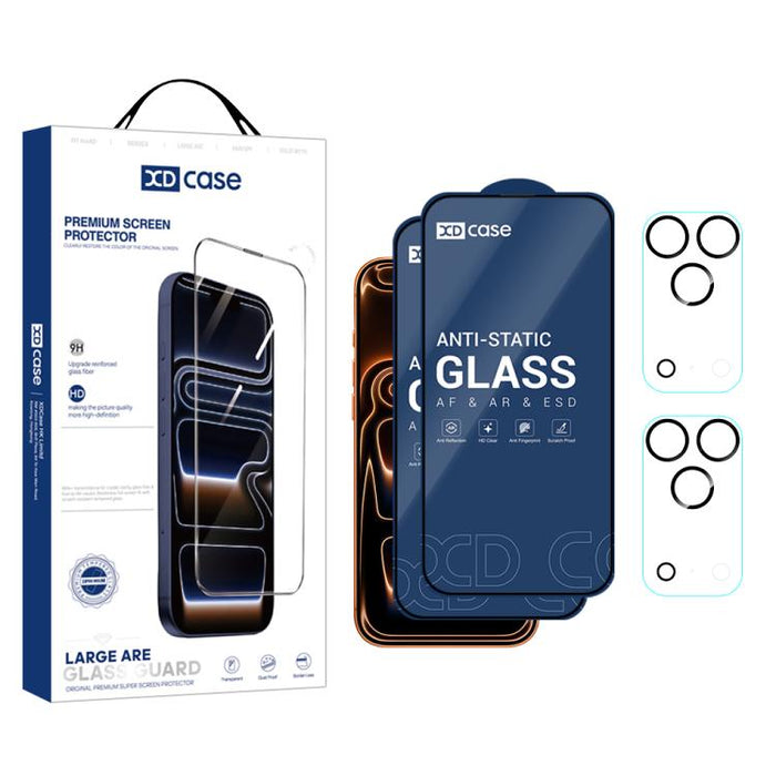 XDcase 2 pares de protectores de pantalla de vidrio templado HD + protector de lente serigrafiado, For iPhone 17 Pro Max, For iPhone 17 Pro, For iPhone 17, For iPhone Air