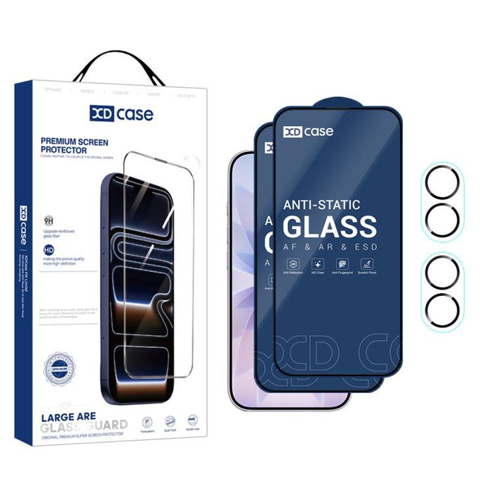 XDcase 2 pares de protectores de pantalla de vidrio templado HD + protector de lente serigrafiado, For iPhone 17 Pro Max, For iPhone 17 Pro, For iPhone 17, For iPhone Air