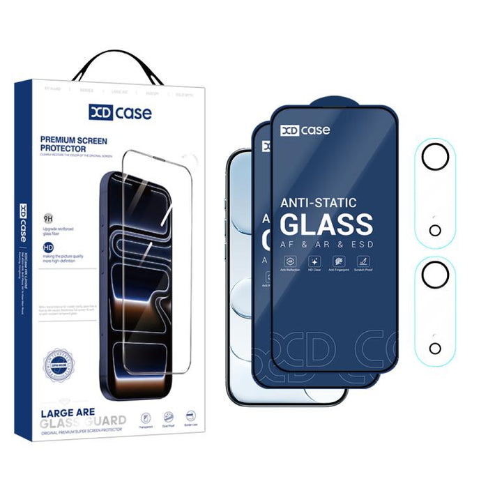 XDcase 2 pares de protectores de pantalla de vidrio templado HD + protector de lente serigrafiado, For iPhone 17 Pro Max, For iPhone 17 Pro, For iPhone 17, For iPhone Air