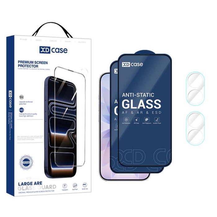 XDcase 2 pares de protectores de pantalla de vidrio templado HD + protector de lente transparente, For iPhone 17 Pro Max, For iPhone 17 Pro, For iPhone 17, For iPhone Air