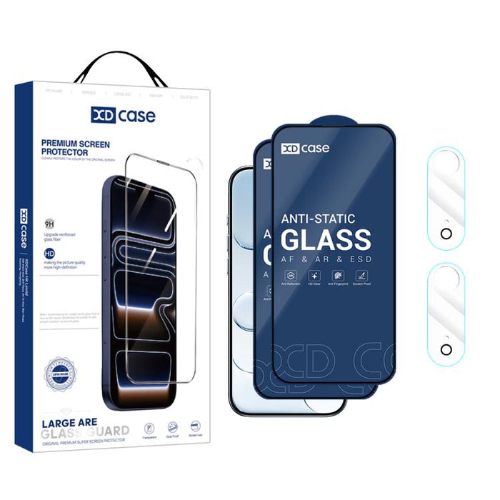 XDcase 2 pares de protectores de pantalla de vidrio templado HD + protector de lente transparente, For iPhone 17 Pro Max, For iPhone 17 Pro, For iPhone 17, For iPhone Air