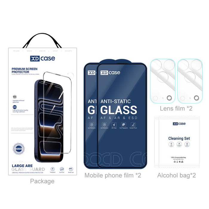 XDcase 2 pares de protectores de pantalla de vidrio templado HD + protector de lente transparente, For iPhone 17 Pro Max, For iPhone 17 Pro, For iPhone 17, For iPhone Air