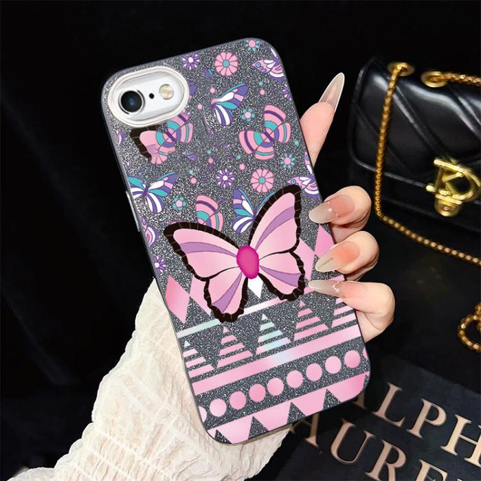 Funda híbrida para teléfono IMD con estampado de mariposa rosa y purpurina, de PC y TPU., For iPhone 11 Pro Max, For iPhone 11, For iPhone 11 Pro, For iPhone XS / X, For iPhone XR, For iPhone XS Max, For iPhone 8 Plus / 7 Plus, For iPhone 6 Plus / 6s P...