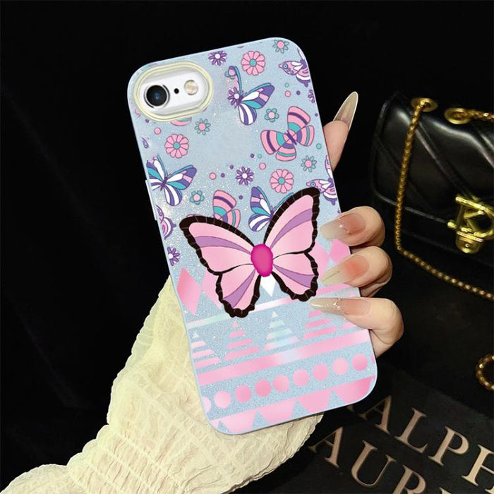 Funda híbrida para teléfono IMD con estampado de mariposa rosa y purpurina, de PC y TPU., For iPhone 11 Pro Max, For iPhone 11, For iPhone 11 Pro, For iPhone XS / X, For iPhone XR, For iPhone XS Max, For iPhone 8 Plus / 7 Plus, For iPhone 6 Plus / 6s P...