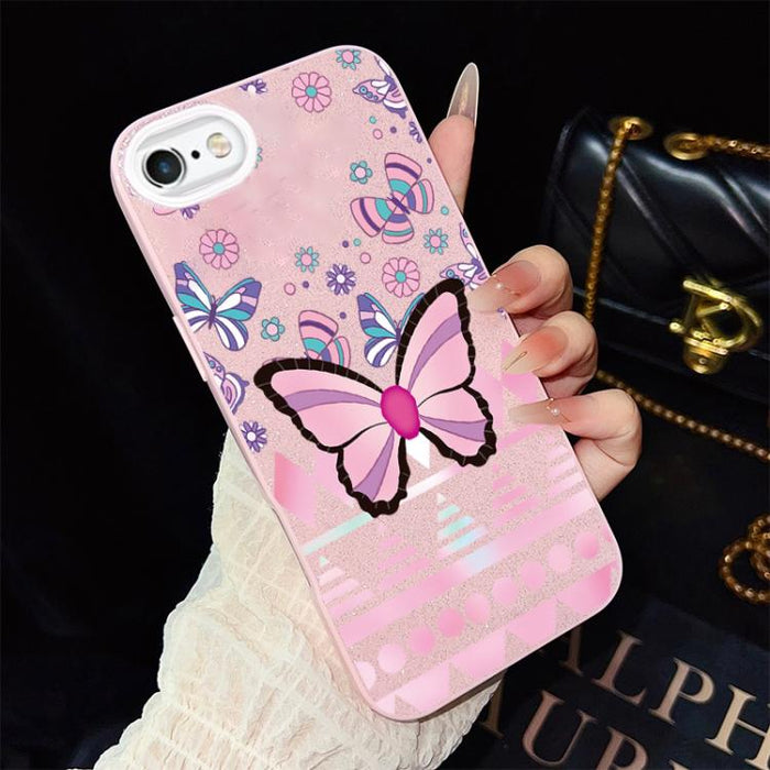 Funda híbrida para teléfono IMD con estampado de mariposa rosa y purpurina, de PC y TPU., For iPhone 11 Pro Max, For iPhone 11, For iPhone 11 Pro, For iPhone XS / X, For iPhone XR, For iPhone XS Max, For iPhone 8 Plus / 7 Plus, For iPhone 6 Plus / 6s P...