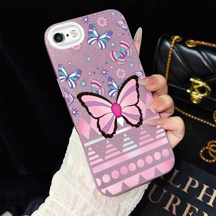 Funda híbrida para teléfono IMD con estampado de mariposa rosa y purpurina, de PC y TPU., For iPhone 11 Pro Max, For iPhone 11, For iPhone 11 Pro, For iPhone XS / X, For iPhone XR, For iPhone XS Max, For iPhone 8 Plus / 7 Plus, For iPhone 6 Plus / 6s P...