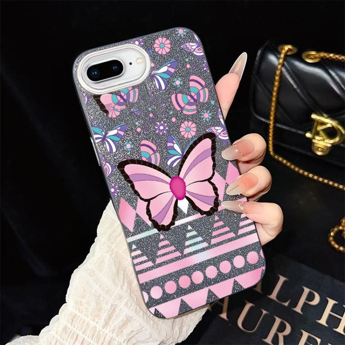 Funda híbrida para teléfono IMD con estampado de mariposa rosa y purpurina, de PC y TPU., For iPhone 11 Pro Max, For iPhone 11, For iPhone 11 Pro, For iPhone XS / X, For iPhone XR, For iPhone XS Max, For iPhone 8 Plus / 7 Plus, For iPhone 6 Plus / 6s P...