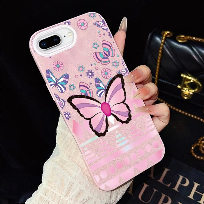 Funda híbrida para teléfono IMD con estampado de mariposa rosa y purpurina, de PC y TPU., For iPhone 11 Pro Max, For iPhone 11, For iPhone 11 Pro, For iPhone XS / X, For iPhone XR, For iPhone XS Max, For iPhone 8 Plus / 7 Plus, For iPhone 6 Plus / 6s P...