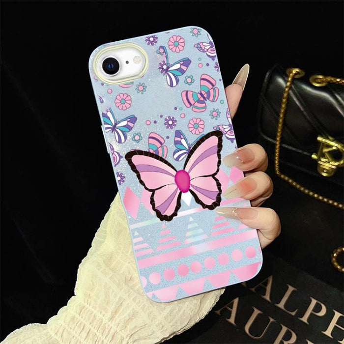 Funda híbrida para teléfono IMD con estampado de mariposa rosa y purpurina, de PC y TPU., For iPhone 17e / 16e, For iPhone 17 Pro Max, For iPhone 17 Pro, For iPhone 17, For iPhone Air, For iPhone 16 Pro Max, For iPhone 16 Pro, For iPhone 16 Plus       ...