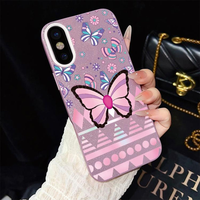 Funda híbrida para teléfono IMD con estampado de mariposa rosa y purpurina, de PC y TPU., For iPhone 11 Pro Max, For iPhone 11, For iPhone 11 Pro, For iPhone XS / X, For iPhone XR, For iPhone XS Max, For iPhone 8 Plus / 7 Plus, For iPhone 6 Plus / 6s P...