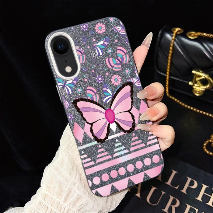 Funda híbrida para teléfono IMD con estampado de mariposa rosa y purpurina, de PC y TPU., For iPhone 11 Pro Max, For iPhone 11, For iPhone 11 Pro, For iPhone XS / X, For iPhone XR, For iPhone XS Max, For iPhone 8 Plus / 7 Plus, For iPhone 6 Plus / 6s P...