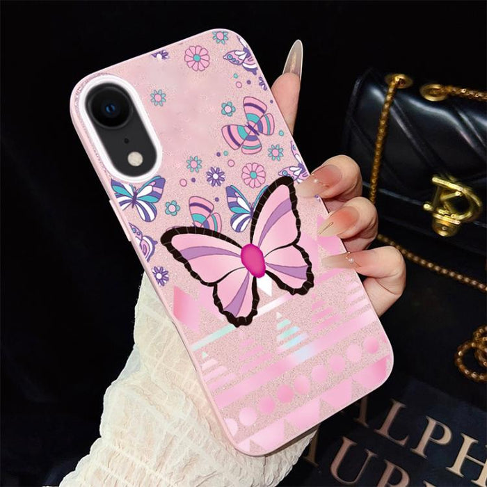 Funda híbrida para teléfono IMD con estampado de mariposa rosa y purpurina, de PC y TPU., For iPhone 11 Pro Max, For iPhone 11, For iPhone 11 Pro, For iPhone XS / X, For iPhone XR, For iPhone XS Max, For iPhone 8 Plus / 7 Plus, For iPhone 6 Plus / 6s P...