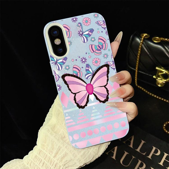 Funda híbrida para teléfono IMD con estampado de mariposa rosa y purpurina, de PC y TPU., For iPhone 11 Pro Max, For iPhone 11, For iPhone 11 Pro, For iPhone XS / X, For iPhone XR, For iPhone XS Max, For iPhone 8 Plus / 7 Plus, For iPhone 6 Plus / 6s P...