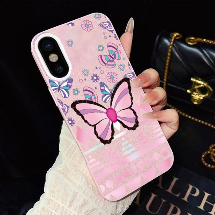 Funda híbrida para teléfono IMD con estampado de mariposa rosa y purpurina, de PC y TPU., For iPhone 11 Pro Max, For iPhone 11, For iPhone 11 Pro, For iPhone XS / X, For iPhone XR, For iPhone XS Max, For iPhone 8 Plus / 7 Plus, For iPhone 6 Plus / 6s P...