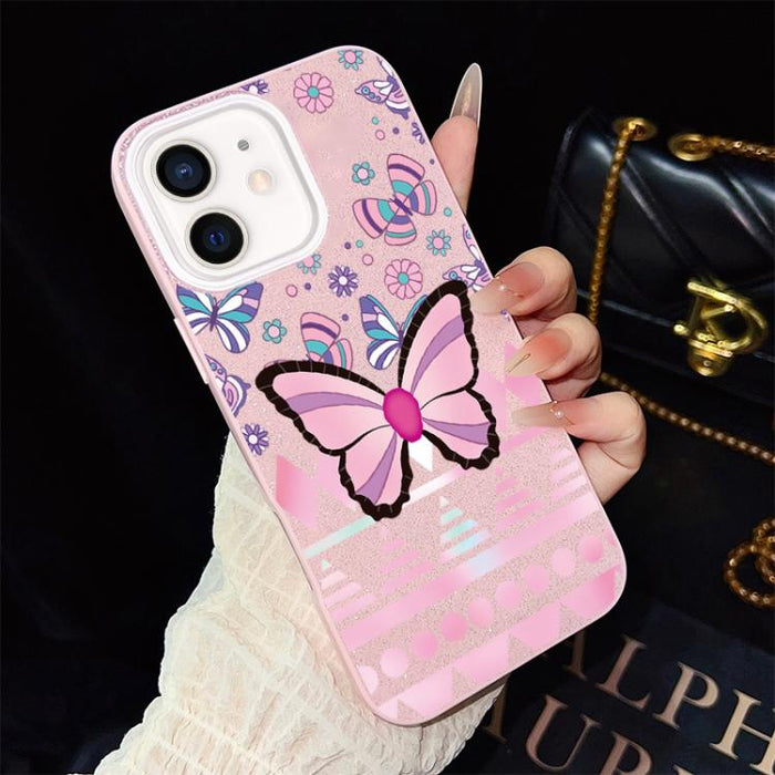 Funda híbrida para teléfono IMD con estampado de mariposa rosa y purpurina, de PC y TPU., For iPhone 11 Pro Max, For iPhone 11, For iPhone 11 Pro, For iPhone XS / X, For iPhone XR, For iPhone XS Max, For iPhone 8 Plus / 7 Plus, For iPhone 6 Plus / 6s P...