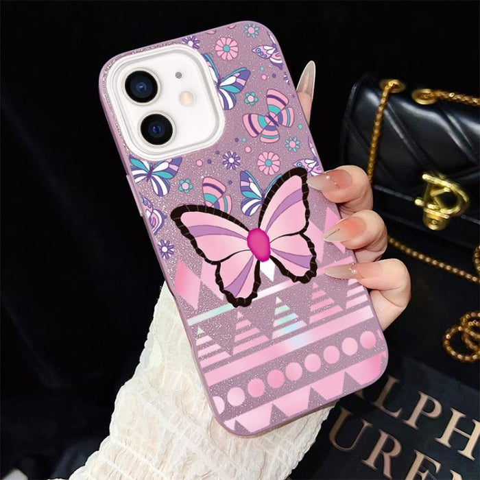 Funda híbrida para teléfono IMD con estampado de mariposa rosa y purpurina, de PC y TPU., For iPhone 11 Pro Max, For iPhone 11, For iPhone 11 Pro, For iPhone XS / X, For iPhone XR, For iPhone XS Max, For iPhone 8 Plus / 7 Plus, For iPhone 6 Plus / 6s P...