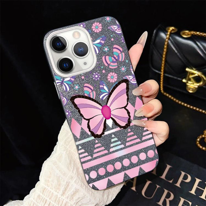 Funda híbrida para teléfono IMD con estampado de mariposa rosa y purpurina, de PC y TPU., For iPhone 11 Pro Max, For iPhone 11, For iPhone 11 Pro, For iPhone XS / X, For iPhone XR, For iPhone XS Max, For iPhone 8 Plus / 7 Plus, For iPhone 6 Plus / 6s P...