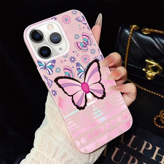 Funda híbrida para teléfono IMD con estampado de mariposa rosa y purpurina, de PC y TPU., For iPhone 11 Pro Max, For iPhone 11, For iPhone 11 Pro, For iPhone XS / X, For iPhone XR, For iPhone XS Max, For iPhone 8 Plus / 7 Plus, For iPhone 6 Plus / 6s P...
