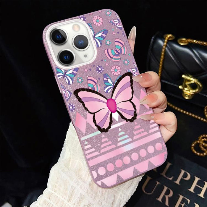 Funda híbrida para teléfono IMD con estampado de mariposa rosa y purpurina, de PC y TPU., For iPhone 11 Pro Max, For iPhone 11, For iPhone 11 Pro, For iPhone XS / X, For iPhone XR, For iPhone XS Max, For iPhone 8 Plus / 7 Plus, For iPhone 6 Plus / 6s P...