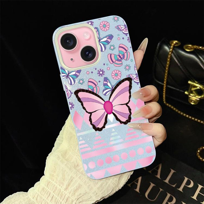 Funda híbrida para teléfono IMD con estampado de mariposa rosa y purpurina, de PC y TPU., For iPhone 17e / 16e, For iPhone 17 Pro Max, For iPhone 17 Pro, For iPhone 17, For iPhone Air, For iPhone 16 Pro Max, For iPhone 16 Pro, For iPhone 16 Plus       ...