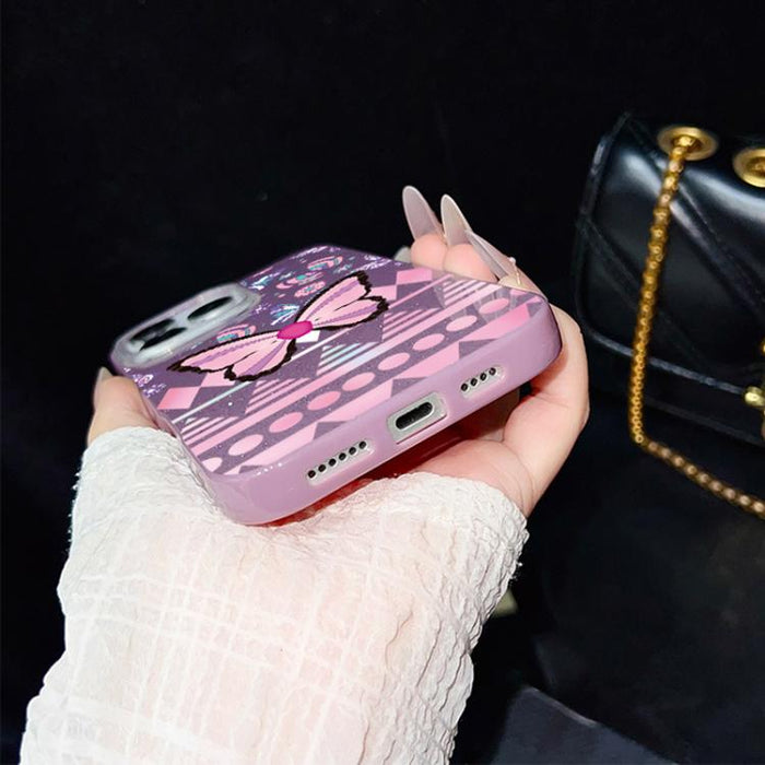 Funda híbrida para teléfono IMD con estampado de mariposa rosa y purpurina, de PC y TPU., For iPhone 17e / 16e, For iPhone 17 Pro Max, For iPhone 17 Pro, For iPhone 17, For iPhone Air, For iPhone 16 Pro Max, For iPhone 16 Pro, For iPhone 16 Plus       ...