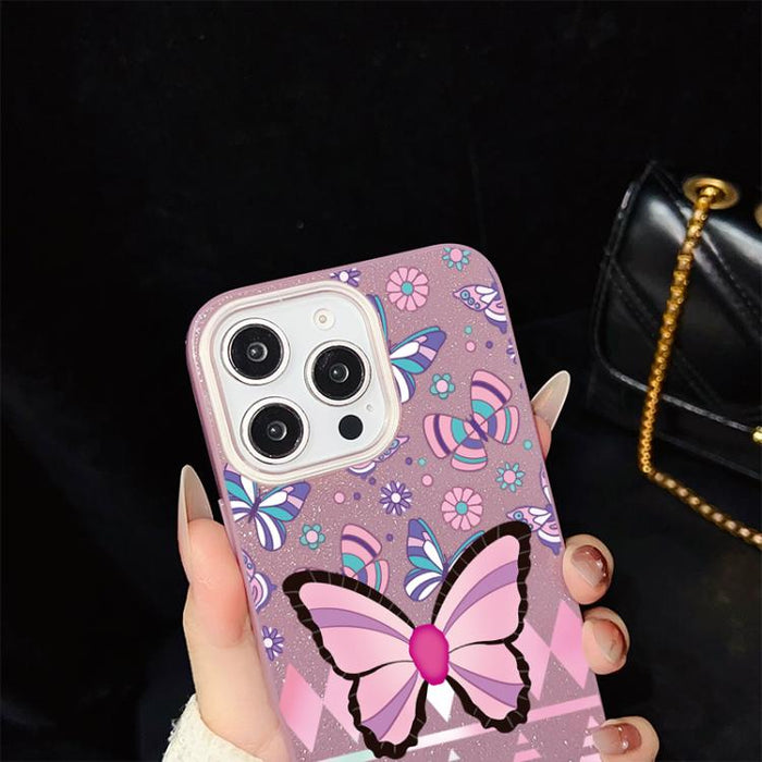 Funda híbrida para teléfono IMD con estampado de mariposa rosa y purpurina, de PC y TPU., For iPhone 11 Pro Max, For iPhone 11, For iPhone 11 Pro, For iPhone XS / X, For iPhone XR, For iPhone XS Max, For iPhone 8 Plus / 7 Plus, For iPhone 6 Plus / 6s P...