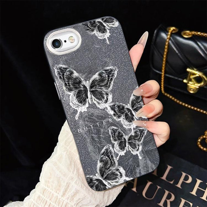 Funda híbrida para teléfono IMD PC TPU con estampado de mariposas y purpurina, For iPhone 11 Pro Max, For iPhone 11, For iPhone 11 Pro, For iPhone XS / X, For iPhone XR, For iPhone XS Max, For iPhone 8 Plus / 7 Plus, For iPhone 6 Plus / 6s Plus        ...