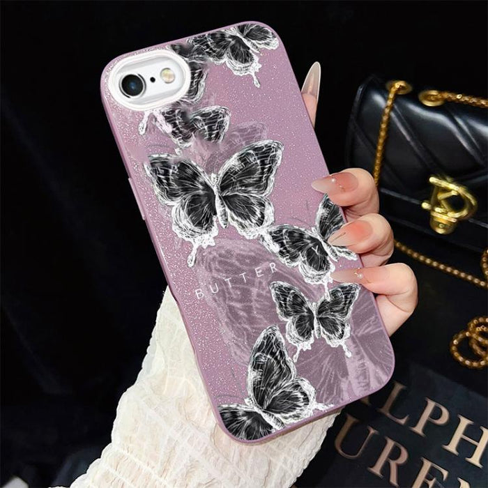 Funda híbrida para teléfono IMD PC TPU con estampado de mariposas y purpurina, For iPhone 11 Pro Max, For iPhone 11, For iPhone 11 Pro, For iPhone XS / X, For iPhone XR, For iPhone XS Max, For iPhone 8 Plus / 7 Plus, For iPhone 6 Plus / 6s Plus        ...