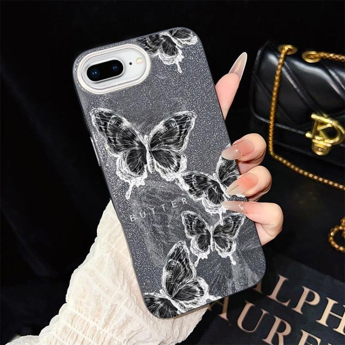 Funda híbrida para teléfono IMD PC TPU con estampado de mariposas y purpurina, For iPhone 11 Pro Max, For iPhone 11, For iPhone 11 Pro, For iPhone XS / X, For iPhone XR, For iPhone XS Max, For iPhone 8 Plus / 7 Plus, For iPhone 6 Plus / 6s Plus        ...