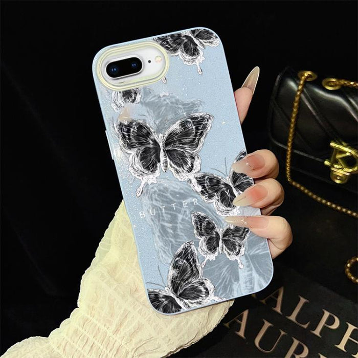Funda híbrida para teléfono IMD PC TPU con estampado de mariposas y purpurina, For iPhone 11 Pro Max, For iPhone 11, For iPhone 11 Pro, For iPhone XS / X, For iPhone XR, For iPhone XS Max, For iPhone 8 Plus / 7 Plus, For iPhone 6 Plus / 6s Plus        ...