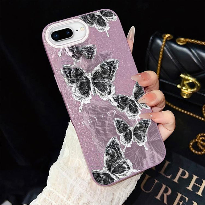 Funda híbrida para teléfono IMD PC TPU con estampado de mariposas y purpurina, For iPhone 11 Pro Max, For iPhone 11, For iPhone 11 Pro, For iPhone XS / X, For iPhone XR, For iPhone XS Max, For iPhone 8 Plus / 7 Plus, For iPhone 6 Plus / 6s Plus        ...