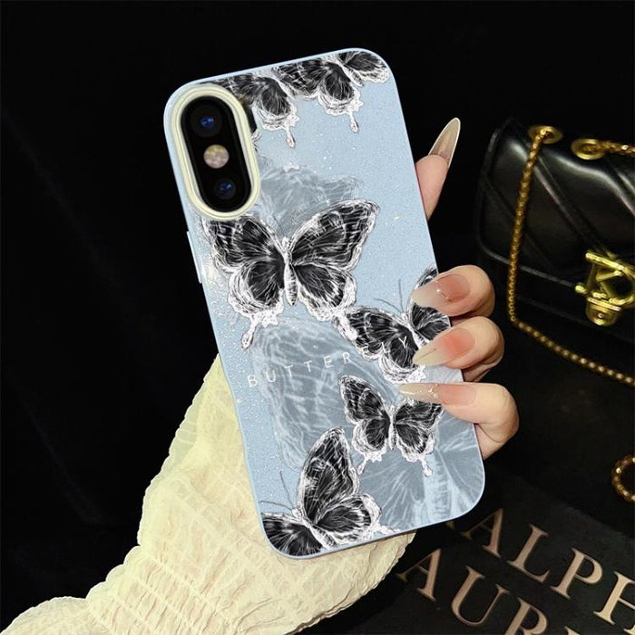 Funda híbrida para teléfono IMD PC TPU con estampado de mariposas y purpurina, For iPhone 11 Pro Max, For iPhone 11, For iPhone 11 Pro, For iPhone XS / X, For iPhone XR, For iPhone XS Max, For iPhone 8 Plus / 7 Plus, For iPhone 6 Plus / 6s Plus        ...