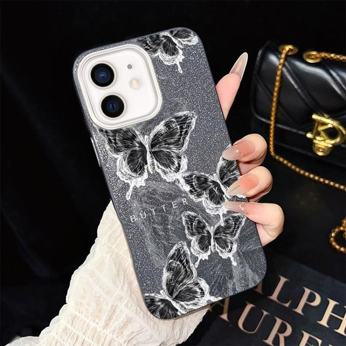 Funda híbrida para teléfono IMD PC TPU con estampado de mariposas y purpurina, For iPhone 11 Pro Max, For iPhone 11, For iPhone 11 Pro, For iPhone XS / X, For iPhone XR, For iPhone XS Max, For iPhone 8 Plus / 7 Plus, For iPhone 6 Plus / 6s Plus        ...