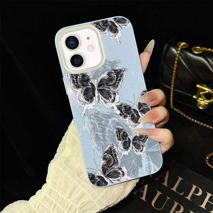 Funda híbrida para teléfono IMD PC TPU con estampado de mariposas y purpurina, For iPhone 11 Pro Max, For iPhone 11, For iPhone 11 Pro, For iPhone XS / X, For iPhone XR, For iPhone XS Max, For iPhone 8 Plus / 7 Plus, For iPhone 6 Plus / 6s Plus        ...