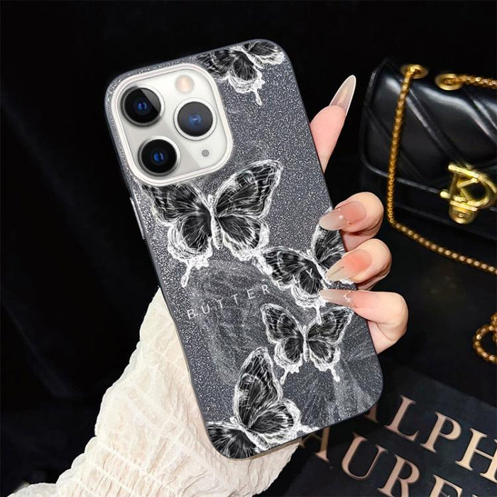 Funda híbrida para teléfono IMD PC TPU con estampado de mariposas y purpurina, For iPhone 11 Pro Max, For iPhone 11, For iPhone 11 Pro, For iPhone XS / X, For iPhone XR, For iPhone XS Max, For iPhone 8 Plus / 7 Plus, For iPhone 6 Plus / 6s Plus        ...