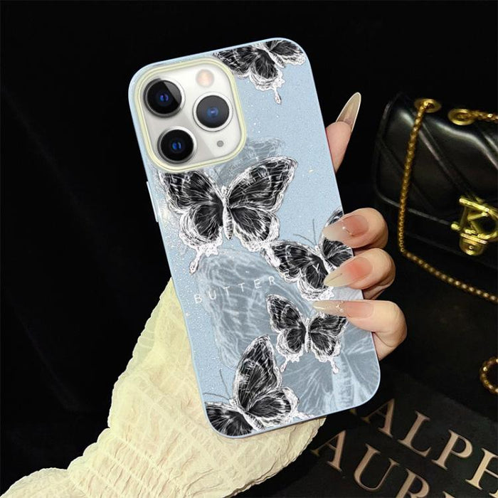 Funda híbrida para teléfono IMD PC TPU con estampado de mariposas y purpurina, For iPhone 11 Pro Max, For iPhone 11, For iPhone 11 Pro, For iPhone XS / X, For iPhone XR, For iPhone XS Max, For iPhone 8 Plus / 7 Plus, For iPhone 6 Plus / 6s Plus        ...