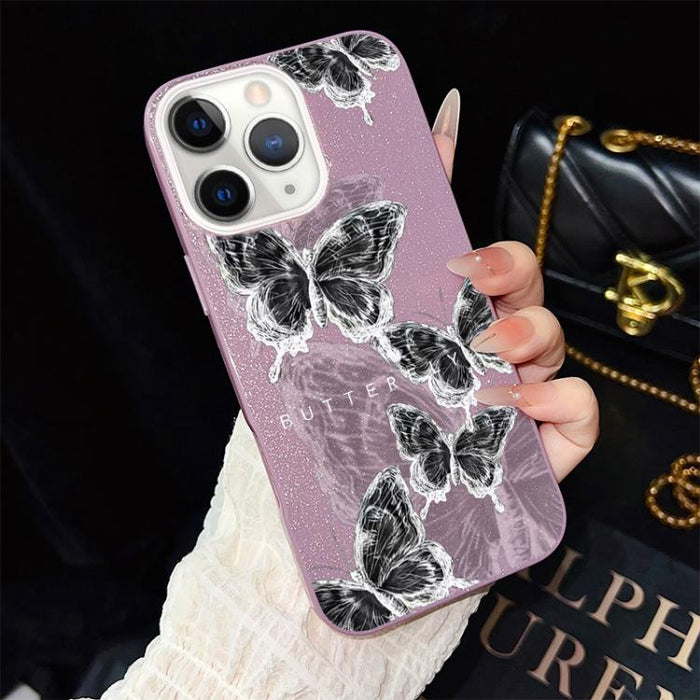 Funda híbrida para teléfono IMD PC TPU con estampado de mariposas y purpurina, For iPhone 11 Pro Max, For iPhone 11, For iPhone 11 Pro, For iPhone XS / X, For iPhone XR, For iPhone XS Max, For iPhone 8 Plus / 7 Plus, For iPhone 6 Plus / 6s Plus        ...