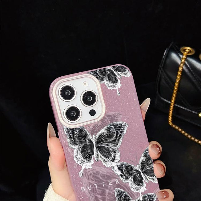 Funda híbrida para teléfono IMD PC TPU con estampado de mariposas y purpurina, For iPhone 11 Pro Max, For iPhone 11, For iPhone 11 Pro, For iPhone XS / X, For iPhone XR, For iPhone XS Max, For iPhone 8 Plus / 7 Plus, For iPhone 6 Plus / 6s Plus        ...
