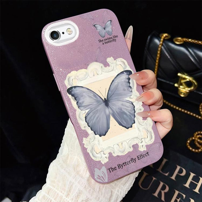 Funda híbrida para teléfono de TPU con estampado de mariposa azul y purpurina IMD para PC, For iPhone 11 Pro Max, For iPhone 11, For iPhone 11 Pro, For iPhone XS / X, For iPhone XR, For iPhone XS Max, For iPhone 8 Plus / 7 Plus                         ...