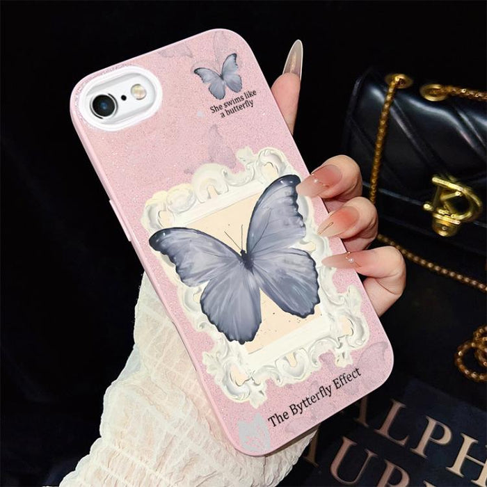 Funda híbrida para teléfono de TPU con estampado de mariposa azul y purpurina IMD para PC, For iPhone 11 Pro Max, For iPhone 11, For iPhone 11 Pro, For iPhone XS / X, For iPhone XR, For iPhone XS Max, For iPhone 8 Plus / 7 Plus                         ...