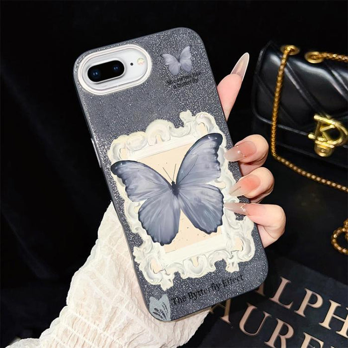 Funda híbrida para teléfono de TPU con estampado de mariposa azul y purpurina IMD para PC, For iPhone 11 Pro Max, For iPhone 11, For iPhone 11 Pro, For iPhone XS / X, For iPhone XR, For iPhone XS Max, For iPhone 8 Plus / 7 Plus                         ...