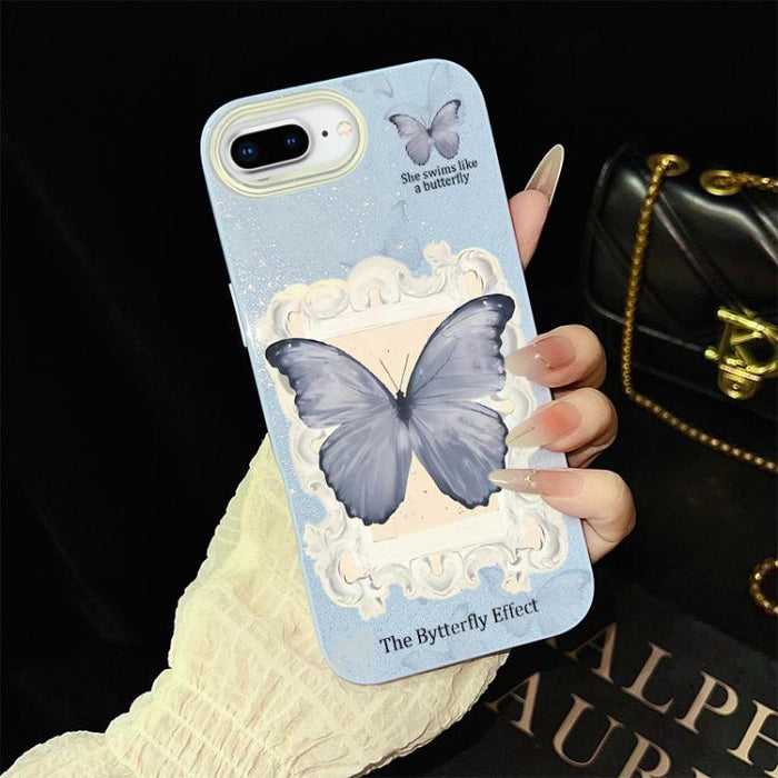 Funda híbrida para teléfono de TPU con estampado de mariposa azul y purpurina IMD para PC, For iPhone 11 Pro Max, For iPhone 11, For iPhone 11 Pro, For iPhone XS / X, For iPhone XR, For iPhone XS Max, For iPhone 8 Plus / 7 Plus                         ...