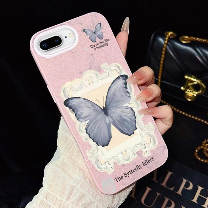 Funda híbrida para teléfono de TPU con estampado de mariposa azul y purpurina IMD para PC, For iPhone 11 Pro Max, For iPhone 11, For iPhone 11 Pro, For iPhone XS / X, For iPhone XR, For iPhone XS Max, For iPhone 8 Plus / 7 Plus                         ...