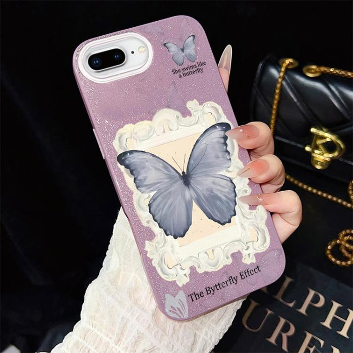 Funda híbrida para teléfono de TPU con estampado de mariposa azul y purpurina IMD para PC, For iPhone 11 Pro Max, For iPhone 11, For iPhone 11 Pro, For iPhone XS / X, For iPhone XR, For iPhone XS Max, For iPhone 8 Plus / 7 Plus                         ...