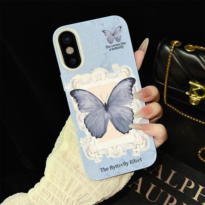 Funda híbrida para teléfono de TPU con estampado de mariposa azul y purpurina IMD para PC, For iPhone 11 Pro Max, For iPhone 11, For iPhone 11 Pro, For iPhone XS / X, For iPhone XR, For iPhone XS Max, For iPhone 8 Plus / 7 Plus                         ...