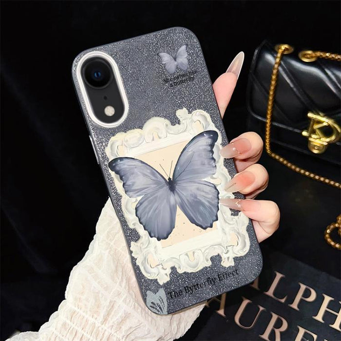 Funda híbrida para teléfono de TPU con estampado de mariposa azul y purpurina IMD para PC, For iPhone 11 Pro Max, For iPhone 11, For iPhone 11 Pro, For iPhone XS / X, For iPhone XR, For iPhone XS Max, For iPhone 8 Plus / 7 Plus                         ...