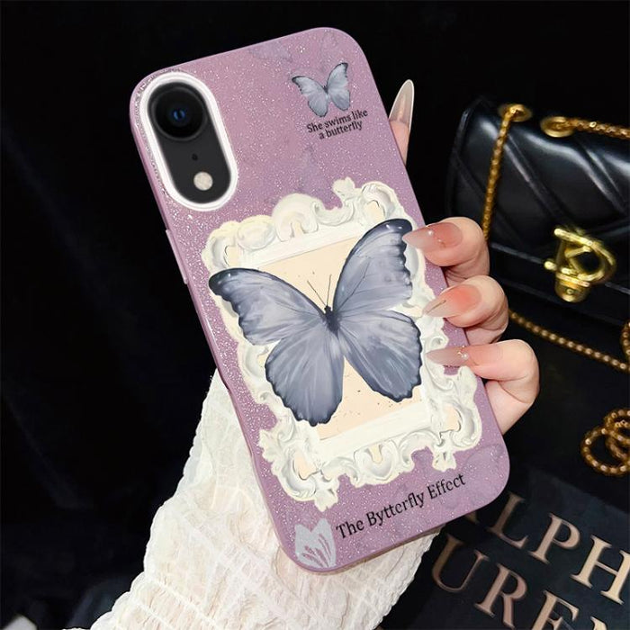 Funda híbrida para teléfono de TPU con estampado de mariposa azul y purpurina IMD para PC, For iPhone 11 Pro Max, For iPhone 11, For iPhone 11 Pro, For iPhone XS / X, For iPhone XR, For iPhone XS Max, For iPhone 8 Plus / 7 Plus                         ...